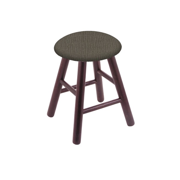 Oak Vanity Stool, Dark Cherry Finish, Black Vinyl Seat